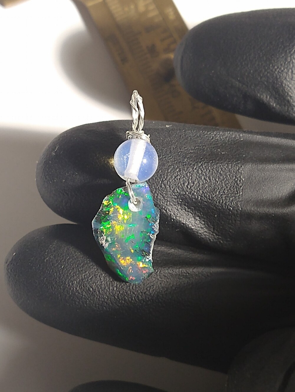 High Grade Smoked Black Crystal Opal And Opalite Sterling Silver Pendant